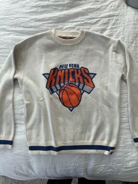 Terez Cream New York Knicks Crewneck Sweater with Orange and Blue Logo